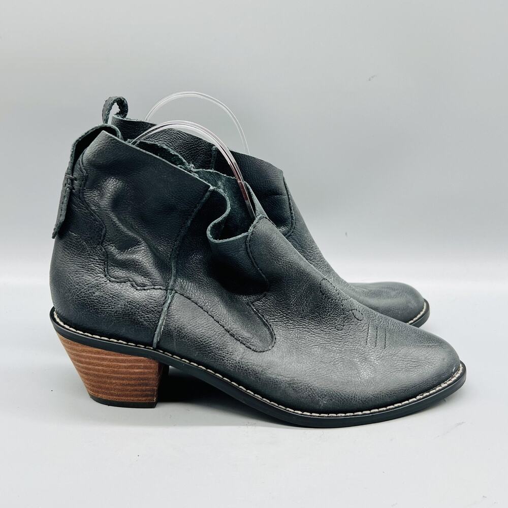 Kelsi Dagger Brooklyn Boots Womens 7.5 Black Leather Western Ankle Block Heel